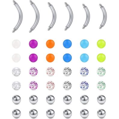 MODRSA 16G Chirurgenstahl Curved Barbell Piercing Set 6mm 8mm 10mm