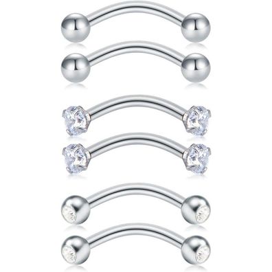 MODRSA 16G Chirurgenstahl Curved Barbell Lippen Augenbrauen Ohr Piercing 6mm 8mm