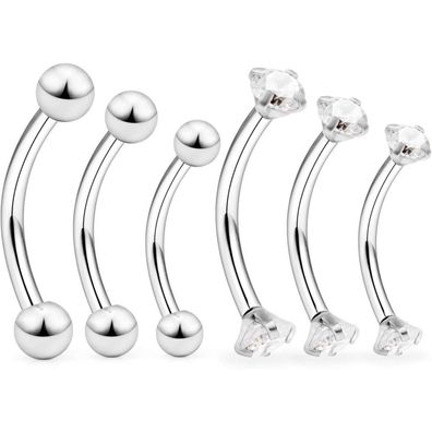 MODRSA 16G Edelstahl Curved Barbell Piercing Set CZ Lippen Augenbrauen Labret