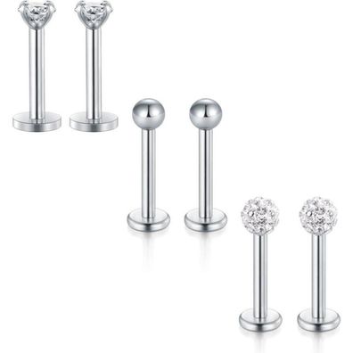 6er Set MODRSA 16G Durchsichtige Acryl Lippen Tragus Studs Edelstahl Ohrstecker
