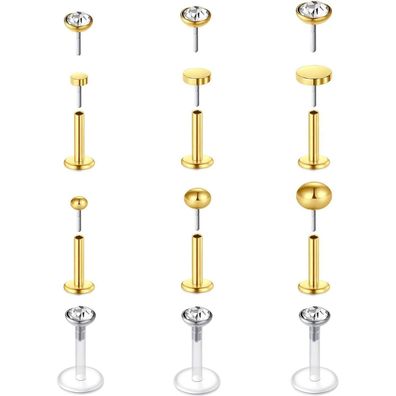 MODRSA 16G Durchsichtig Acryl Chirurgenstahl Tragus Helix Lippenpiercing 9stk