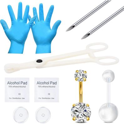 Bauchnabelpiercing Kit 14G Chirurgenstahl Werkzeugset Diamant CZ Nadel Ring