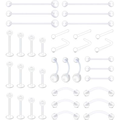 36Stk Klar Körperpiercing Kit Bauchnabel Lippe Augenbrauen Nippel Zunge Nasen