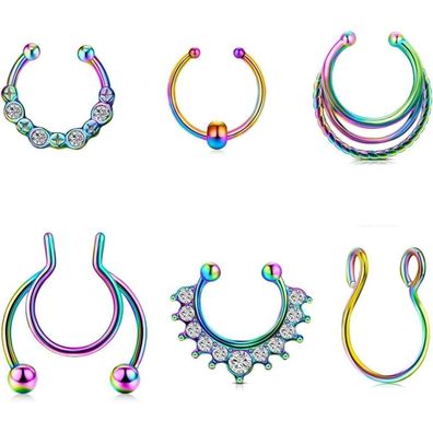 6 Stück Fake Septum Rings Nasen Lippen Ohr Piercing Schmuck Set 20G Edelstahl