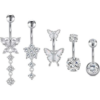 5er Set MODRSA 14G Schmetterling Bauchnabelpiercing Chirurgenstahl 10mm