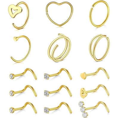 MODRSA 6Stück 20g Nasenringe & 9St Schraube Nase Stud Piercing Set