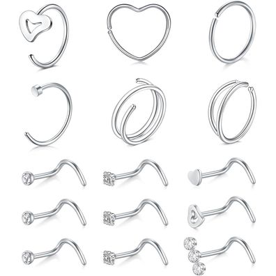 MODRSA Nasenpiercing Set Chirurgenstahl Nase Stecker 20g mit Samtbeutel