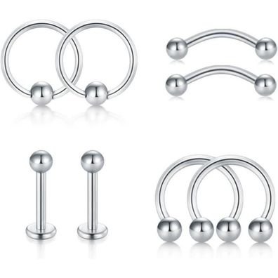 8x 316L Chirurgenstahl Piercing Set 16G Ohr Lippen Nase Augenbrauen