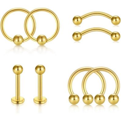 8x 316L Chirurgenstahl Piercing Set - Nasen Lippen Augenbrauen Bananenbell