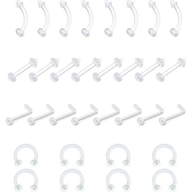 D. Bella Klar Piercing Retainers Set 16G 18G Bioflex Kunststoff Nase Lippe