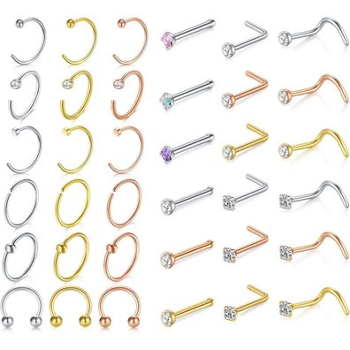 D. Bella 18G Nasenring Nasenpiercing Chirurgenstahl 36 Stück Set