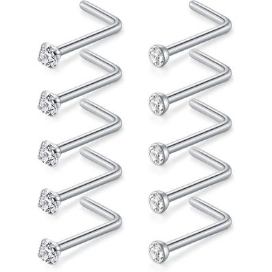 10 Stück D. Bella Nasenstecker 18G Chirurgenstahl Zirconia Silber Rosegold