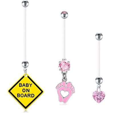 D. Bella Schwangerschaft Bauchnabelpiercing Set 3pcs 38mm Acryl 14G