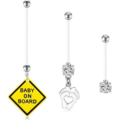 D. Bella Schwangerschaft Bauchnabelpiercing Bioplast 38mm 3er Set 14G