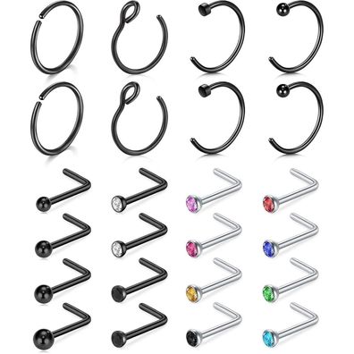 D. Bella 18g Nasenpiercing Set 24 Stück Chirurgenstahl L Form Cubic Zirkonia