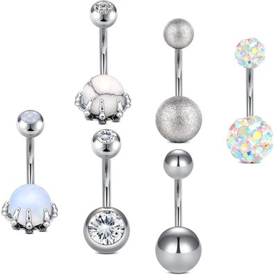 6pcs D. Bella Bauchnabelpiercing Set Chirurgenstahl Zirkonia 10mm Silber Rosegold