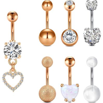 Bauchnabelpiercing Set 7 Stk 316L Chirurgenstahl Silber Rosegold Zirkonia
