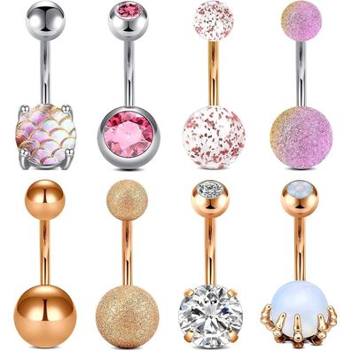 Bauchnabelpiercing Set 8 Stk Chirurgenstahl Silber Rosegold Zirkonia Diamant
