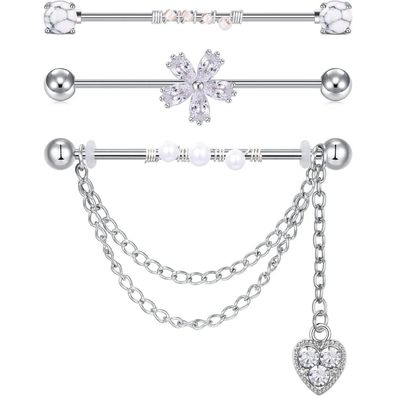 Industrial Piercing Barbell Set Silber 14G 1.6mm 38mm Kette Baumeln