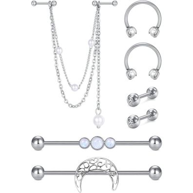 Industrial Piercing Bar Set Chirurgenstahl Knorpel Barbell Schmuck 14G Silber
