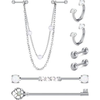 Industrial Piercing Bar Set Chirurgenstahl Knorpel Schmuck 14Gauge 1.6mm Silber