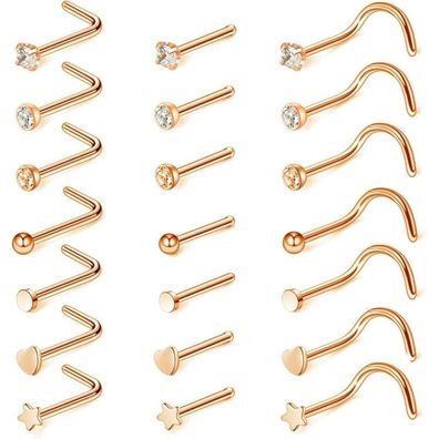 D. Bella 20g Nasenstecker Chirurgenstahl CZ Nasenpiercing Schmuck Silber Rosegold