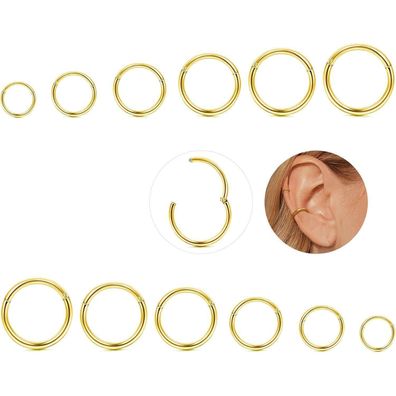12er Set 316L Edelstahl Nasenringe Helix Piercing 16G Hypoallergen 6-16mm