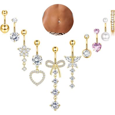 YADOCA 10Pcs Bauchnabelpiercing Damen 14G Chirurgenstahl CZ Schmetterling