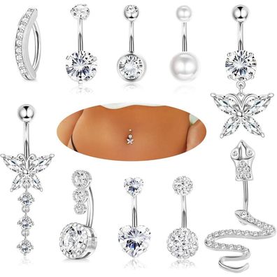 YADOCA 10Pcs 14G Bauchnabelpiercing Damen Chirurgenstahl CZ Schmetterling