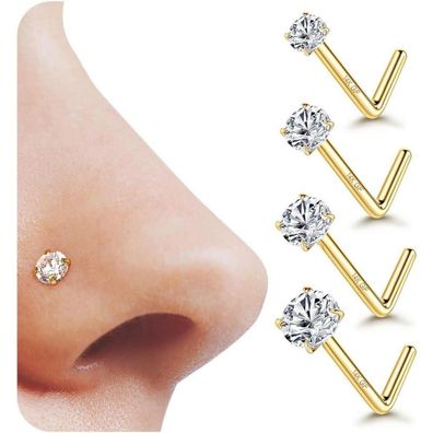 YADOCA 4 Stück 14K Gold 20G Nasenpiercing Zirkonia Stecker 1,5/2/2,5/3 mm