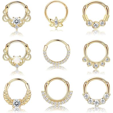 9stk Septum Piercing Chirurgenstahl Zirkonia Nasen Tragus Daith Helix Opal Set