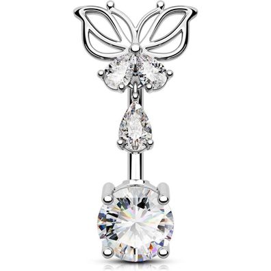 Bauchnabelpiercing Schmetterling 14G CZ Dangle Ringe 10mm Silber Barbell