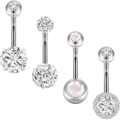 4er Set Silberne Bauchnabelringe Diamanten Bauchpiercing 14G Edelstahl