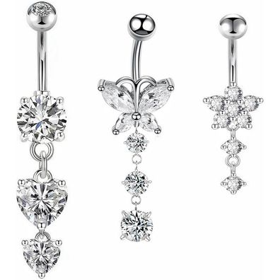 Aucuu 3-teiliges Bauchnabelpiercing Set, 14G hypoallergener Edelstahl