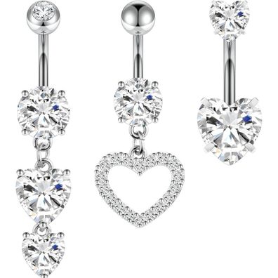 3er Set Bauchnabelpiercing 14G Edelstahl Schmuck Damen Herren