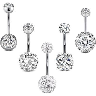 5er Set Bauchnabelpiercings 14G Edelstahl Hypoallergen Damen Herren Schmuck