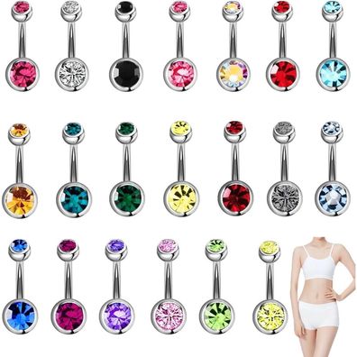 Bauchnabelpiercing Set 20 Farben 14G Edelstahl Diamanten Perlen Schmuck