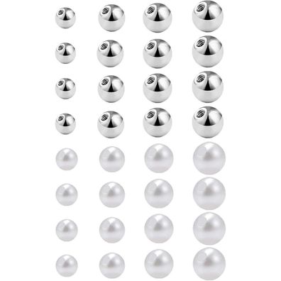 32stk Piercing Kugeln 1,2mm Silber Ersatzkugel Schraubkugel 3/4/5/6mm