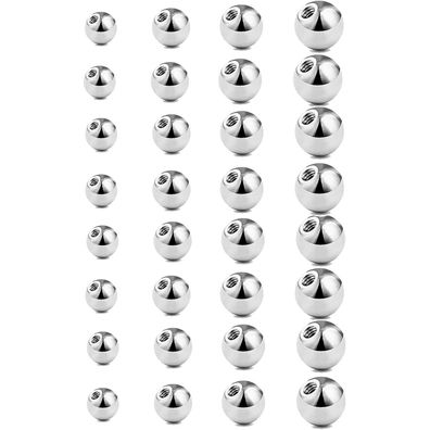 32stk Piercing Kugeln 1,2mm 1,6mm Silber Ersatz Schraubkugel 3/4/5/6mm