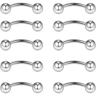 10stk Curved Barbell Piercing Set 6mm 8mm 10mm Edelstahl Augenbrauen Lippen Nase
