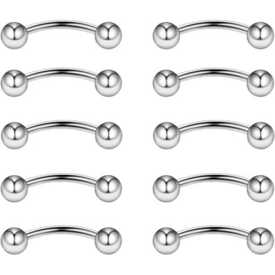 10er Set Curved Barbell Piercing Edelstahl 16G 10mm Augenbrauen Lippen Helix