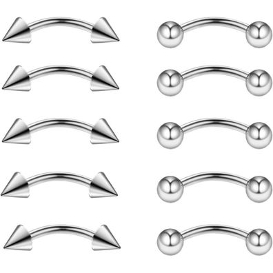 10stk Edelstahl Curved Barbell Piercing Augenbrauen Lippen 16G 8mm 3mm