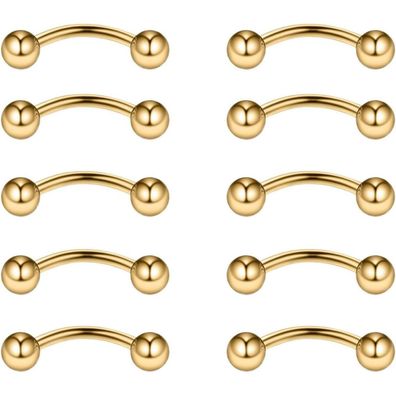10stk Curved Barbell Piercing Set 6mm 8mm 10mm Edelstahl Augenbrauen Lippen Nase