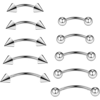 10stk Curved Barbell Piercing Set 1.2mm Edelstahl 6/8/10mm Augenbrauen Lippen