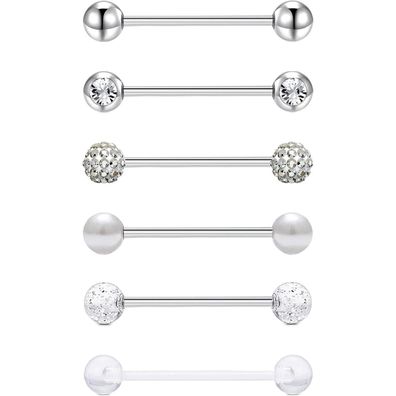6er Zungenpiercing Chirurgenstahl 16mm Stablänge Piercing Zunge Schmuck 14G