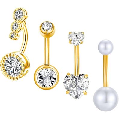 4er Set Bauchnabelpiercing Chirurgenstahl 14G 8mm Glitzer Cubic Zirkonia