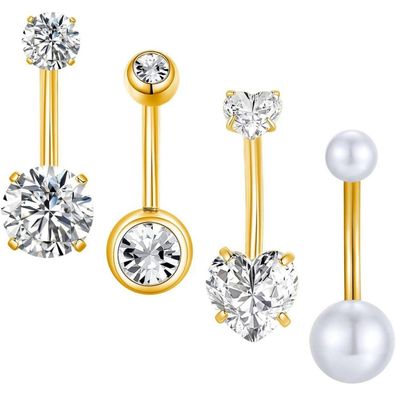 4er Set Bauchnabelpiercing Chirurgenstahl 14mm Glanz Cubic Zirkonia Silber Gold