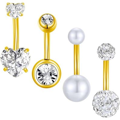 4stk Bauchnabelpiercing Chirurgenstahl 6mm-14mm Piercing Schmuck Silber Gold