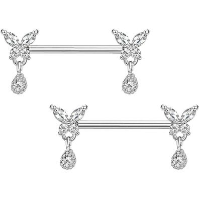 2 x Gojewen Brustwarzenpiercing 14mm Stablänge Chirurgenstahl Nippelpiercing