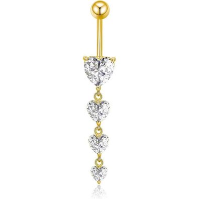 Gold Herz Bauchnabelpiercing 10mm Chirurgenstahl Cubic Zirkonia Schmuck